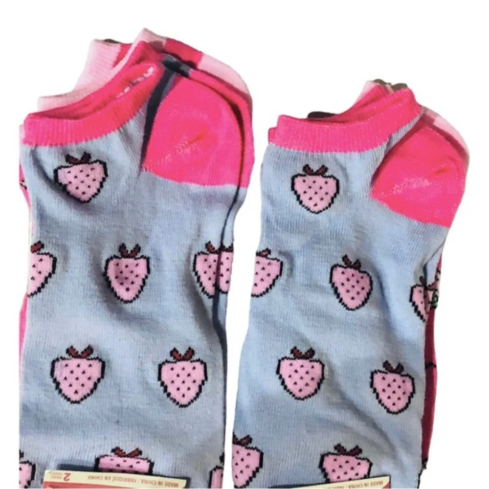4pairs pink strawberry cupcake strawberries low cut socks new FREE‎